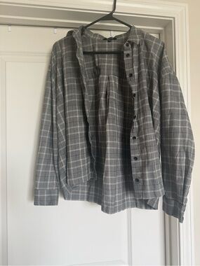 Gray Plaid Button-Up Shirt